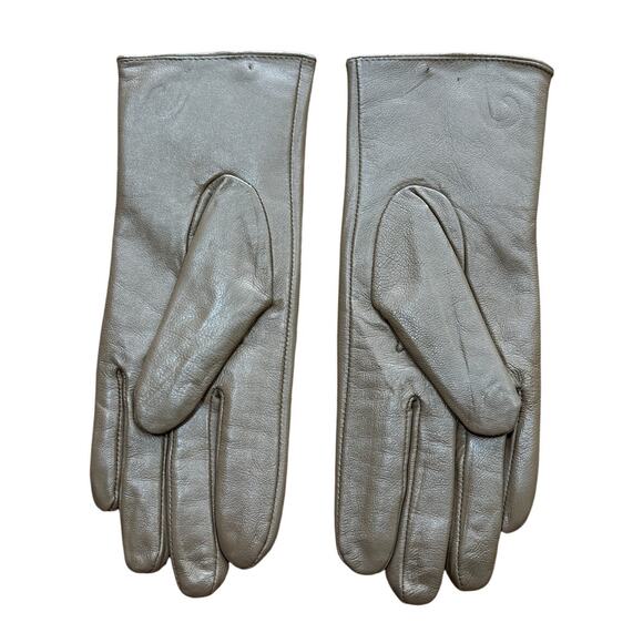 Taupe tan ladies leather gloves sz M classic mid century formal style fur lined - Picture 3 of 7